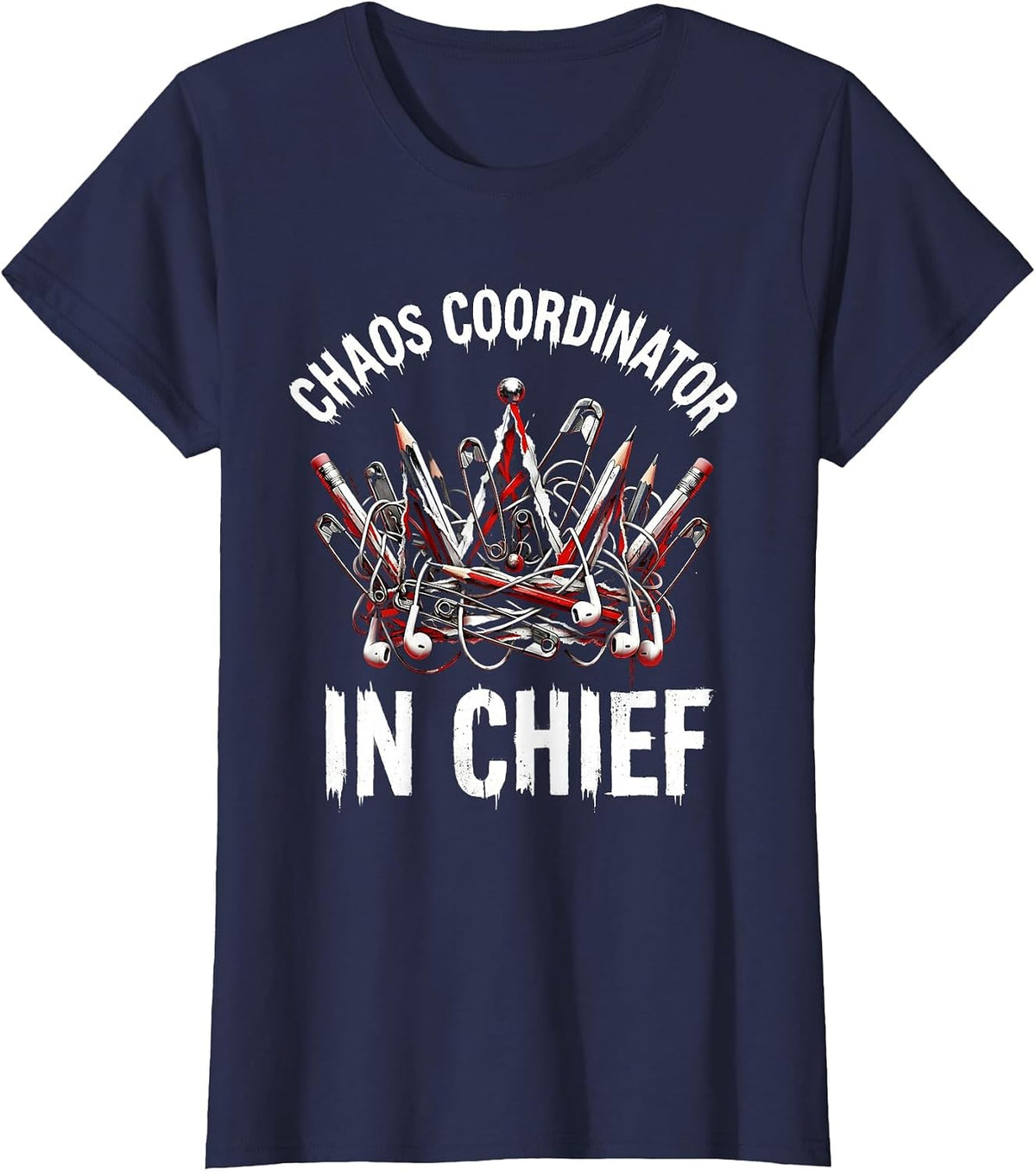Women's Chaos Coordinator In Chief Funny Mom Design T-Shirt - Navy Blue