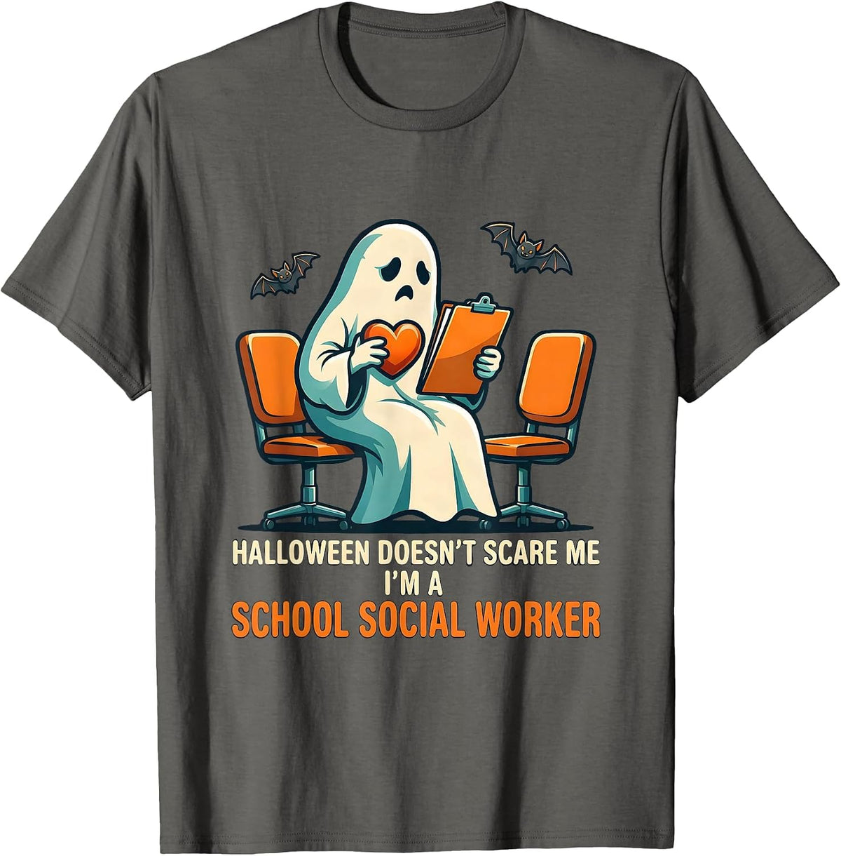 Men's Halloween Doesn't Scare Me, I'm A School Social Worker T-Shirt - Asphalt Grey