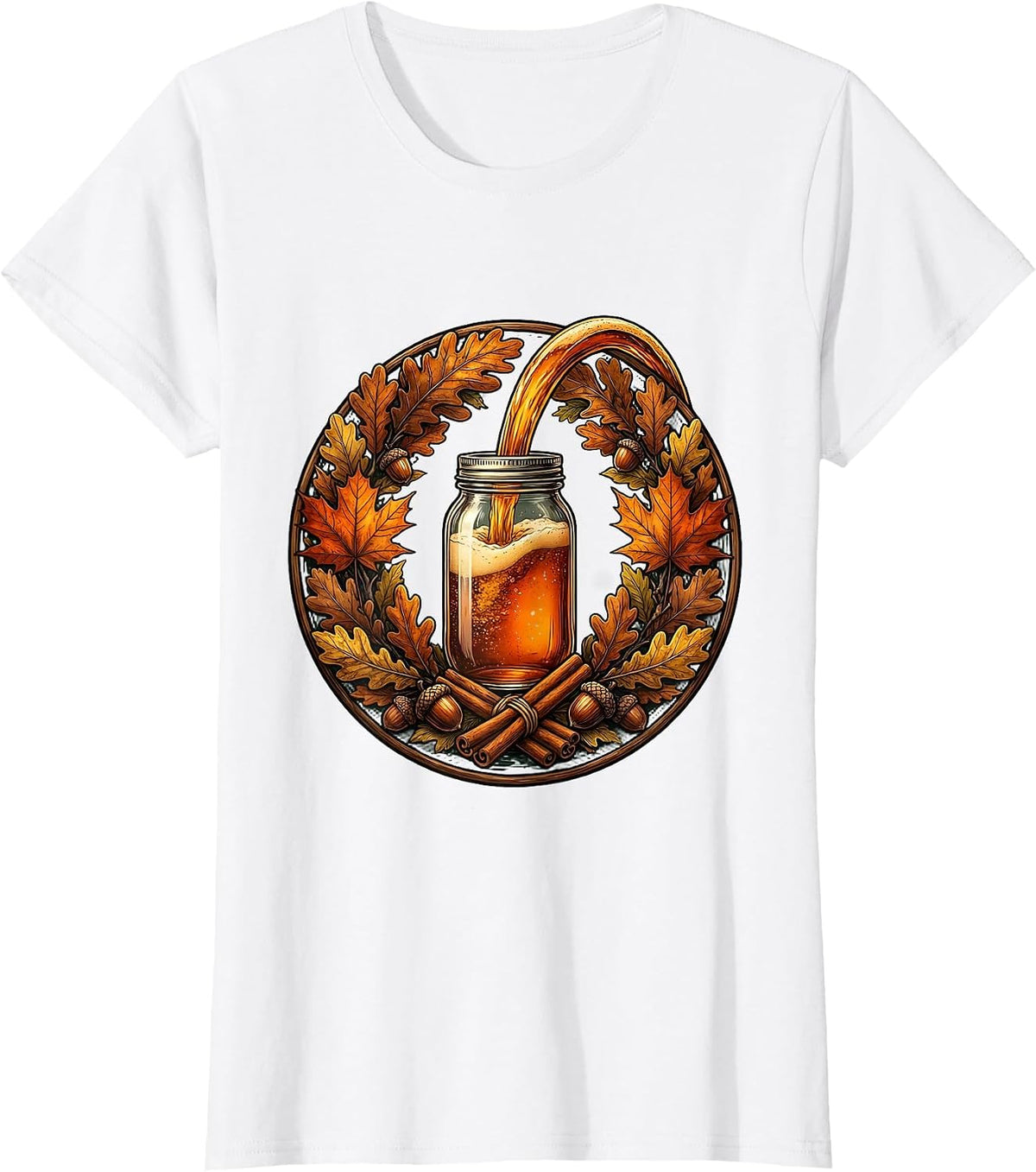 Fall Cider Pour Mason Jar Autumn Harvest Illustration T-Shirt - White