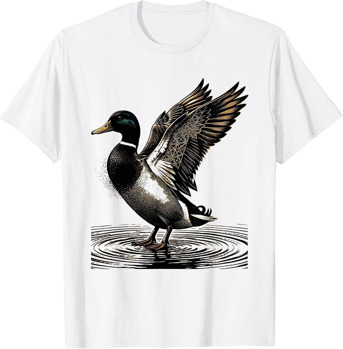 Men's Camo Mallard Duck Landing on Still Water T-Shirt - White