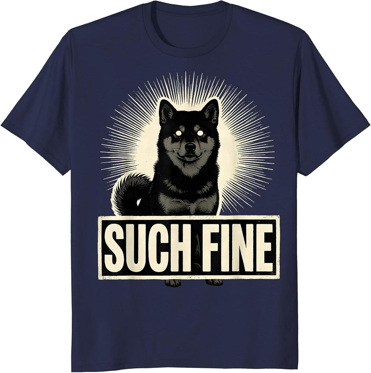 Men's Such Fine Cute Kawaii Puppy Shiba Inu Meme Dog Lover Humor T-Shirt - Navy Blue