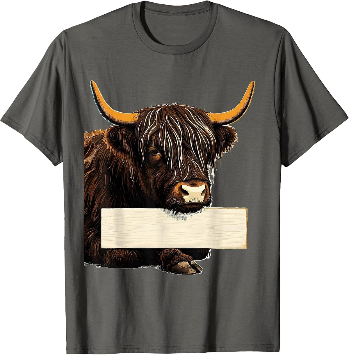 Highland Cow Wood Type Letterpress Funny Floral Cow Lover T-Shirt - Asphalt Grey