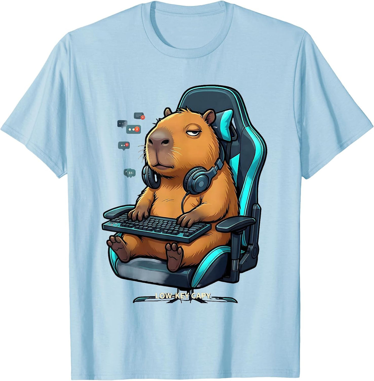 Men's Low-Key Capy Funny Capybara Gaming Meme Humor Youth T-Shirt - Baby Blue