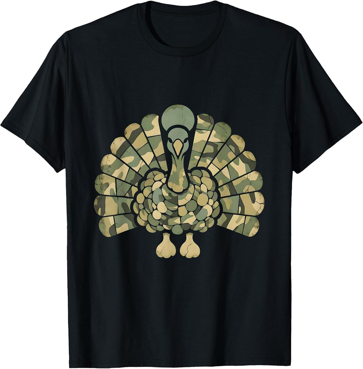 Camo Turkey Feather Fan Hunting Design T-Shirt, Men, Black, X-Large - As Pictured
