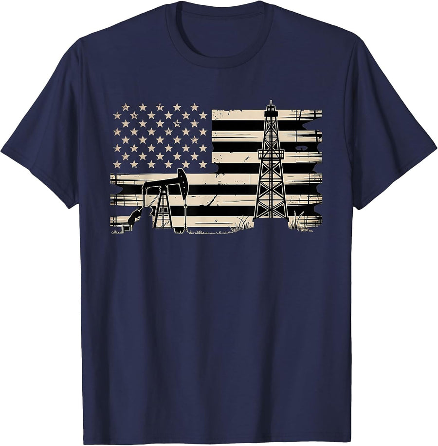Oilfield Worker Oil Rig Drilling Oilman Oil Worker T-Shirt - Navy Blue