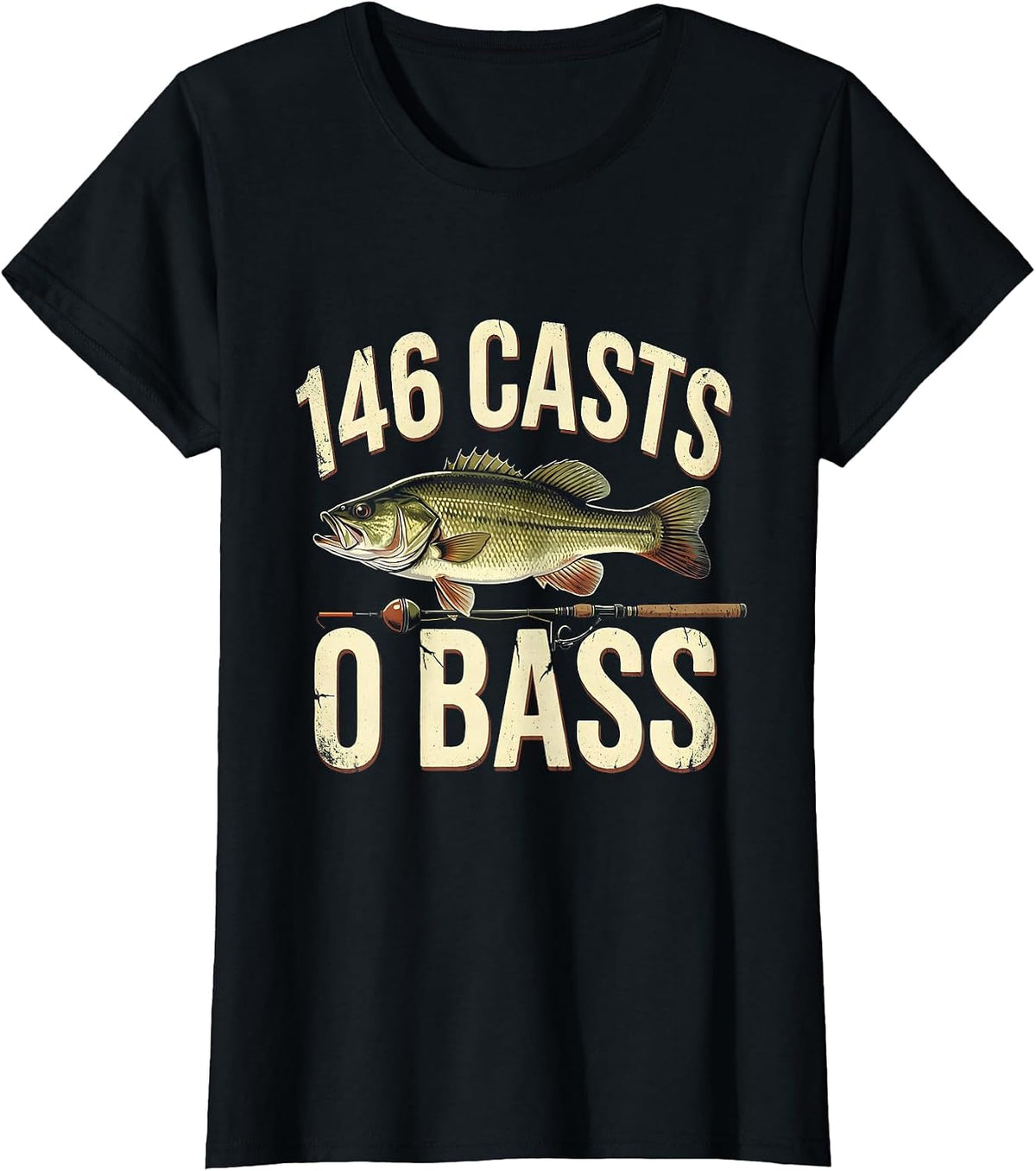 146 Casts 0 Bass Funny Fishing Humor Dad Gift T-Shirt - Black