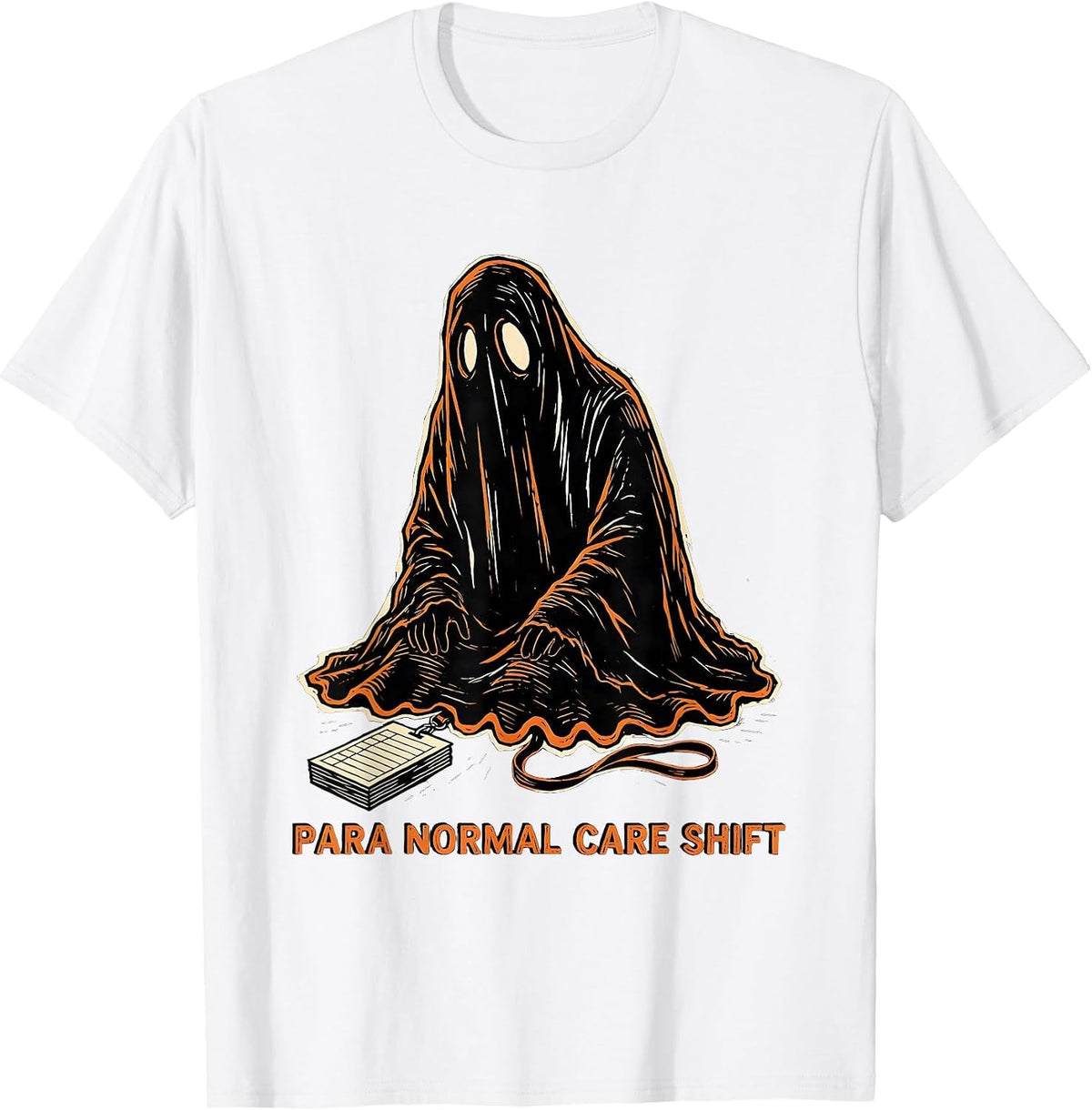 Men's Para Normal Care Shift Linocut Ghost Paraeducator Halloween T-Shirt - White