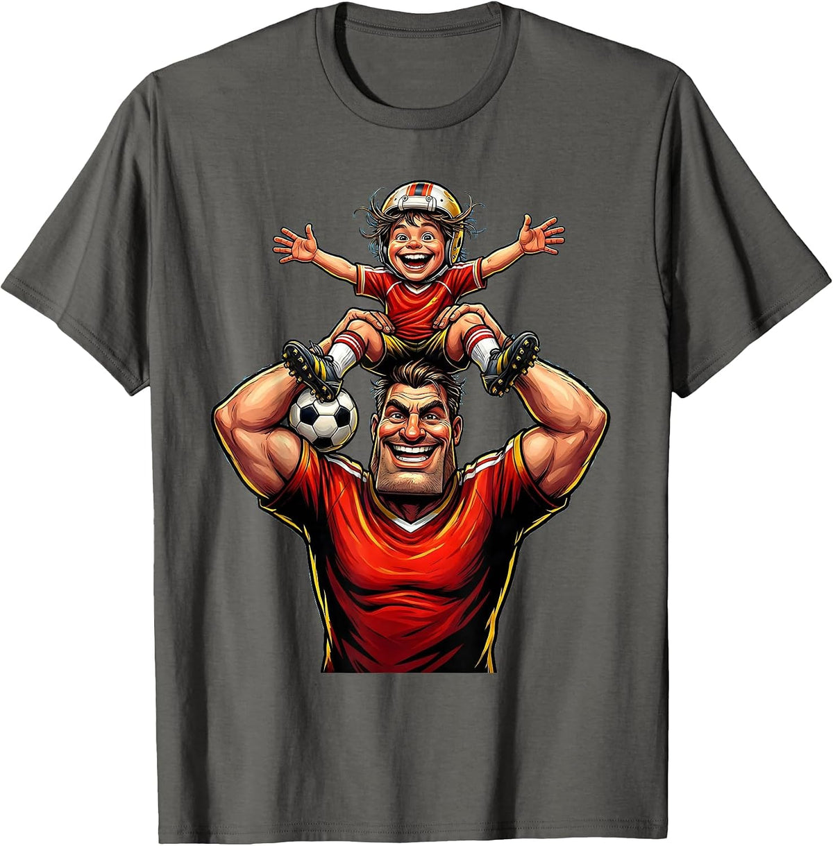 Men's Soccer Dad Lifting Young Player Celebration T-Shirt - Asphalt Grey