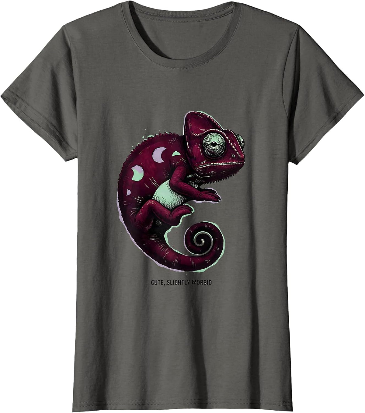 Women's Cute Slightly Morbid Kawaii Pastel Goth Plush Chameleon T-Shirt - Asphalt Grey