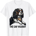 Men's The Cav Viceroy Linocut Cavalier King Charles Spaniel Dad T-Shirt - White
