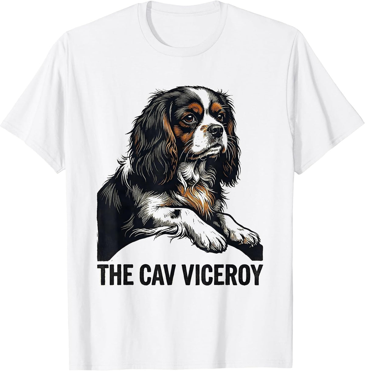 Men's The Cav Viceroy Linocut Cavalier King Charles Spaniel Dad T-Shirt - White