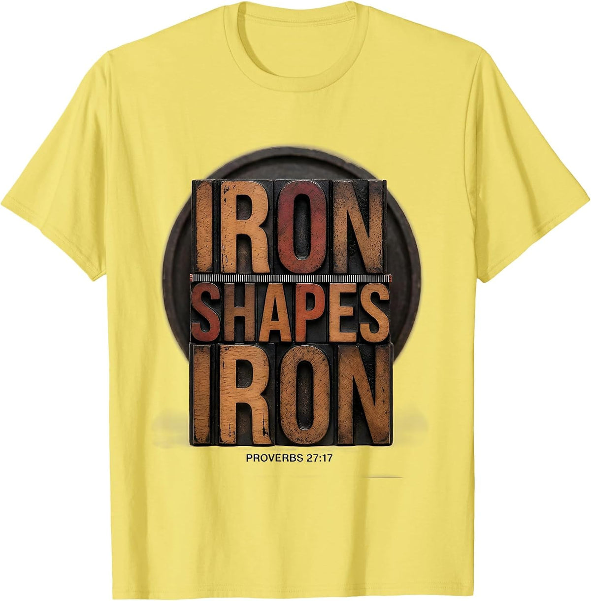 Men's Iron Shapes Iron Proverbs 27:17 Christian Men Gym Workout T-Shirt - Lemon Yellow