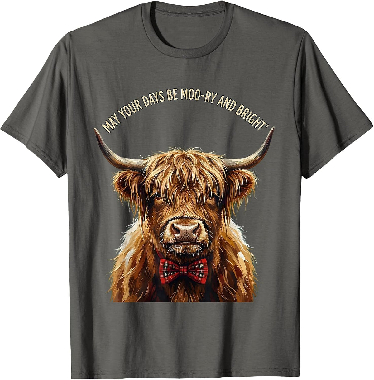 Men's May Your Days Be Moo-ry And Bright Whimsical Highland Cow T-Shirt - Asphalt Grey