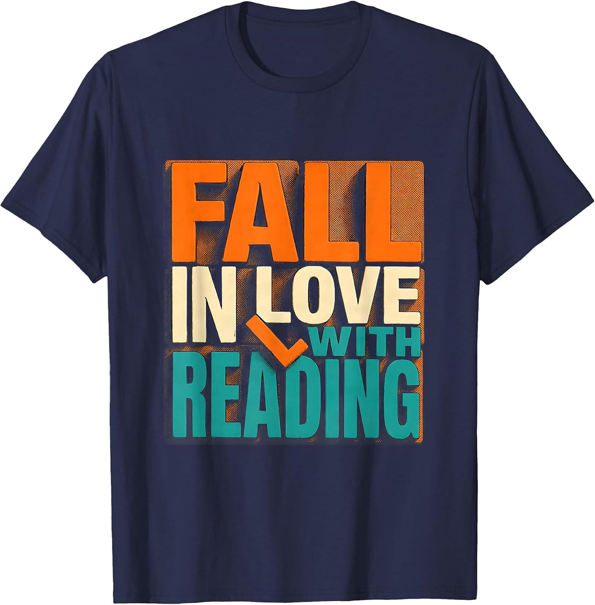 Men's Fall In Love With Reading Risograph Teacher Book Lover T-Shirt - Navy Blue