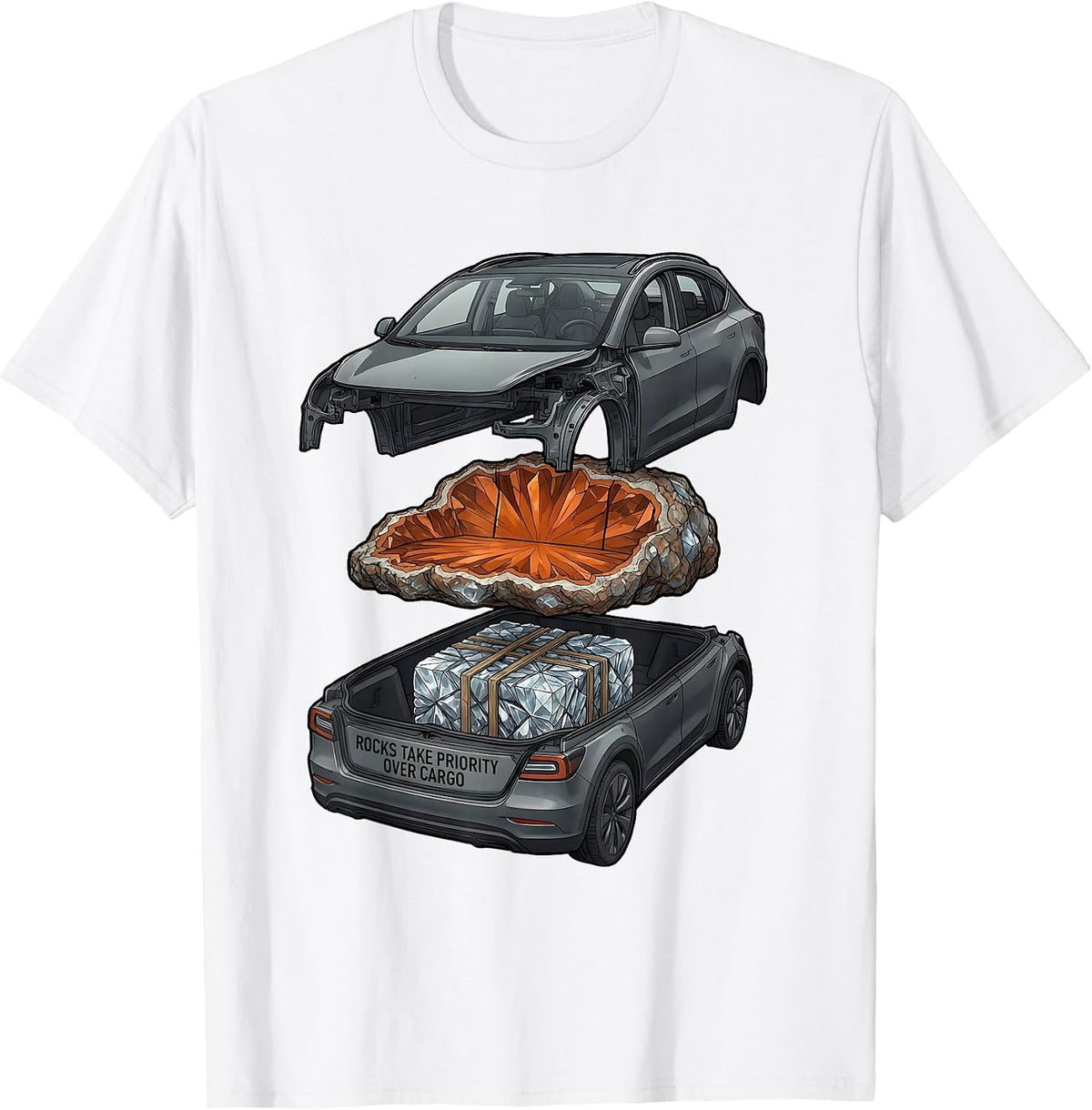 Men's Rocks Take Priority Over Cargo Funny Rock Collector Geode T-Shirt - White