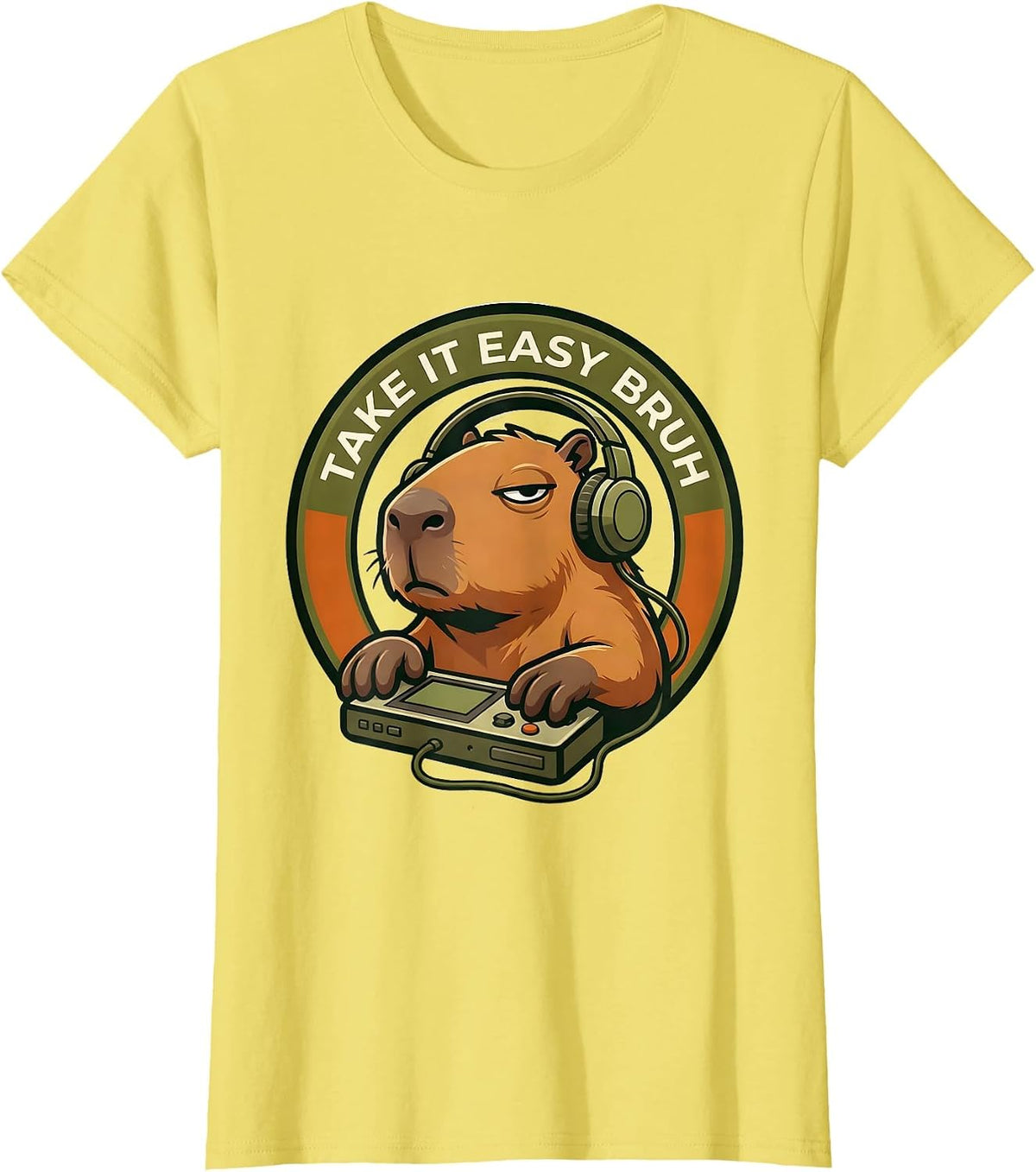Women's Take It Easy, Bruh Funny Capybara Gamer Meme Humor T-Shirt - Lemon Yellow