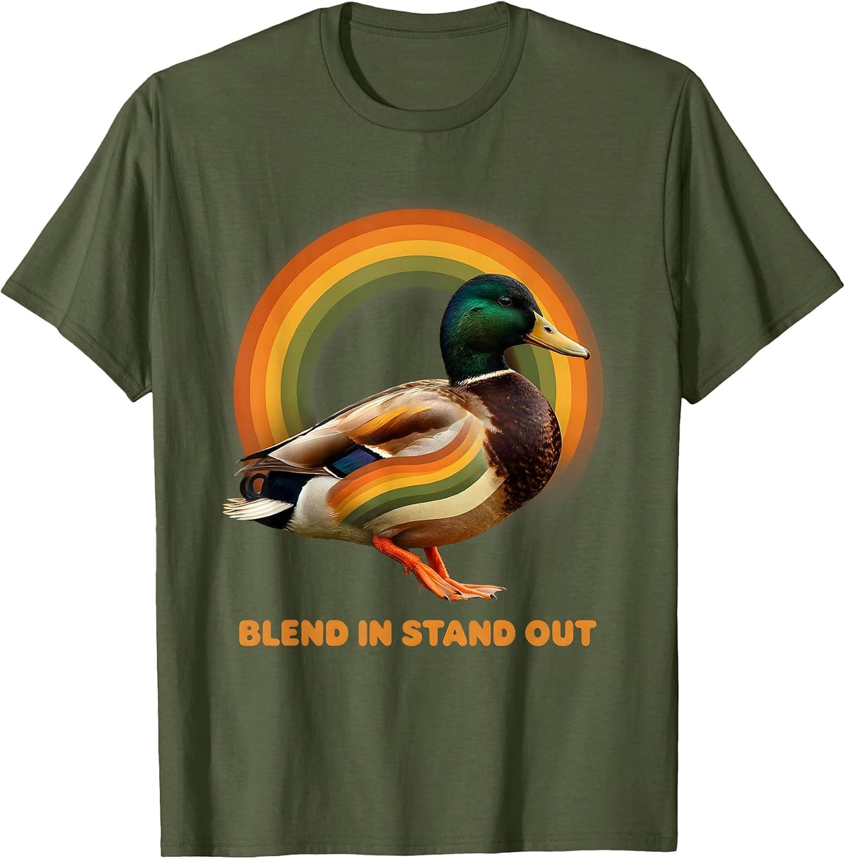 Men's Duck Camo Blend In Stand Out Design T-Shirt - Olive Green