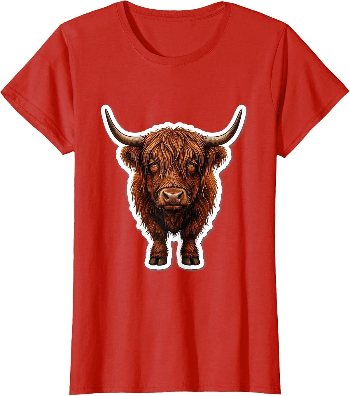 Highland Cow Head Sticker Style Animal Lover Humor T-Shirt - Red