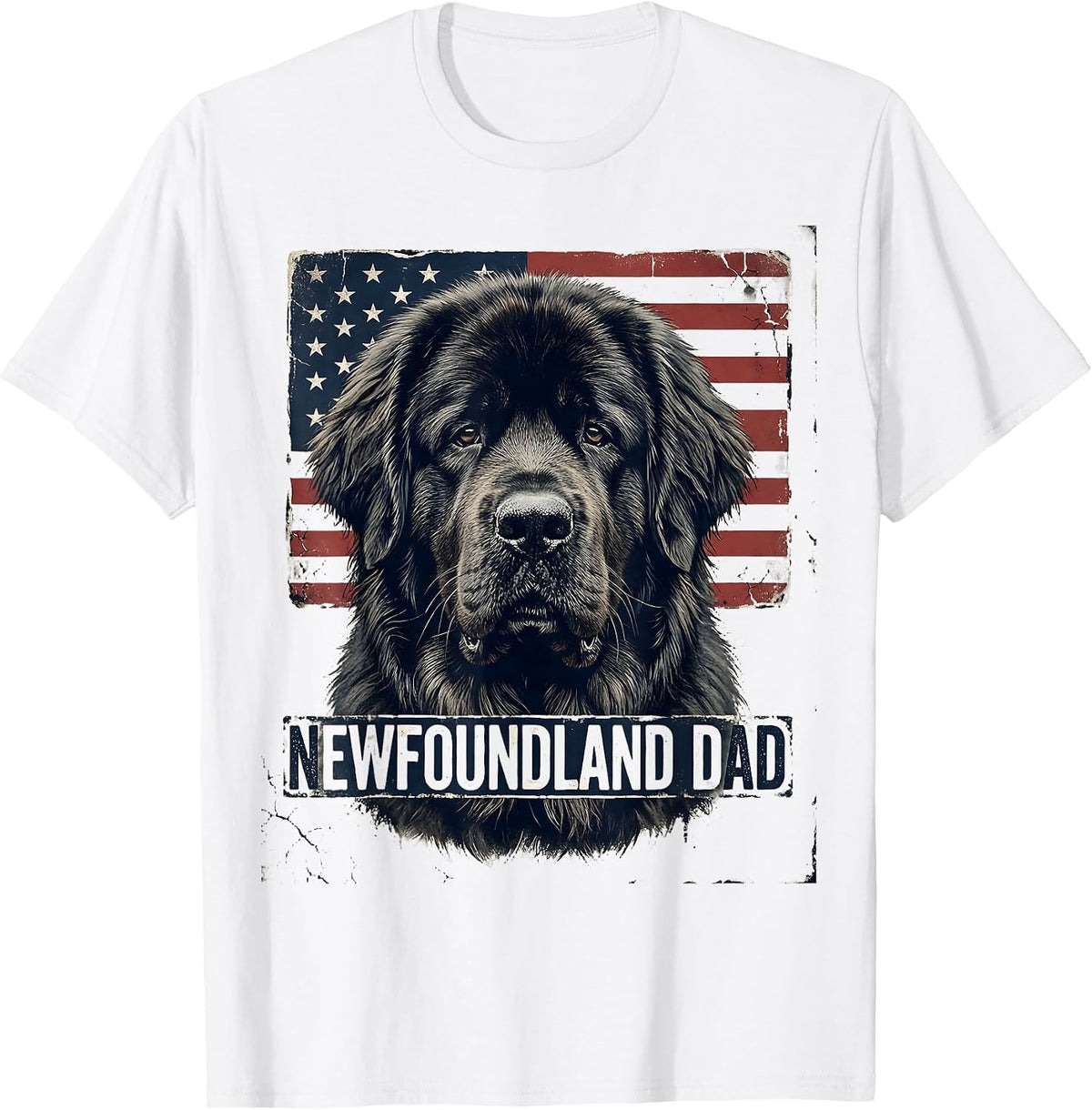 Men's Newfoundland Dad Distressed Patriotic Dog Breed Pride 4th T-Shirt - White