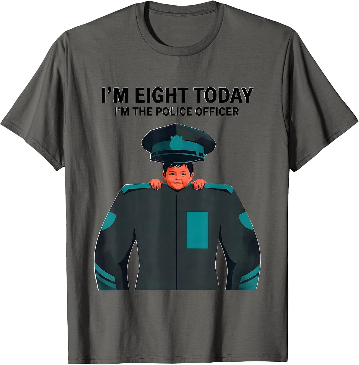 I'm Eight Today, I'm The Police Officer Funny T-Shirt - Asphalt Grey