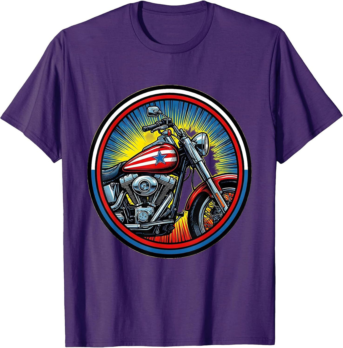 Patriotic Motorcycle Classic Bike Flag Tank Design T-Shirt - Purple
