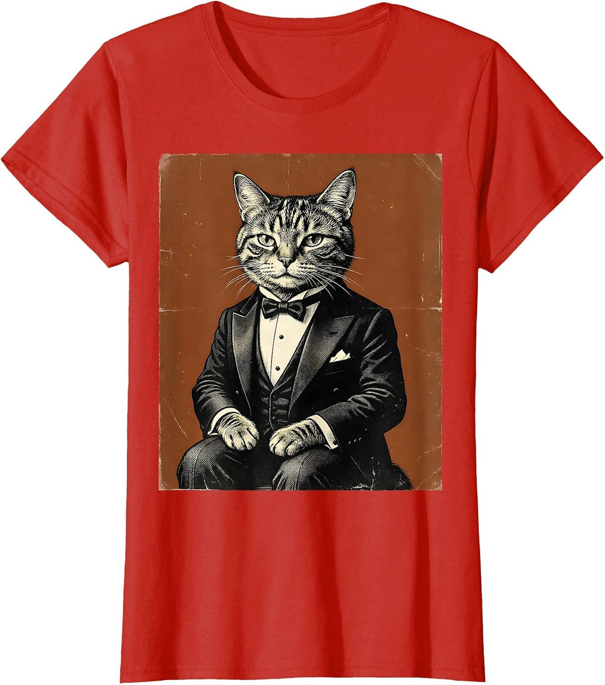 Women's Dapper Cat in Tuxedo Funny Formal Feline Design T-Shirt - Red