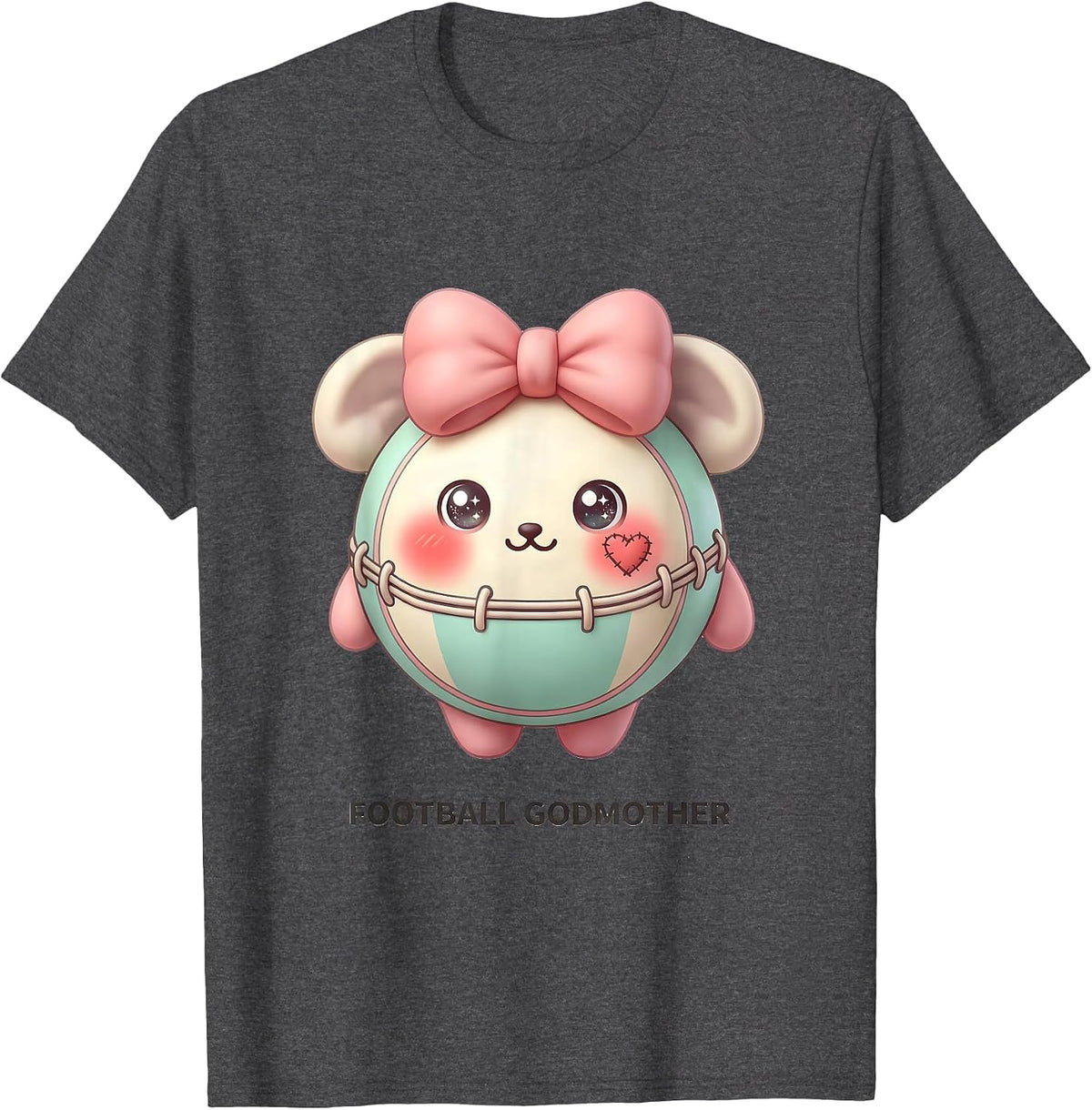 Football Godmother Cute Kawaii Coquette Bow Game Day T-Shirt - Dark Heather Grey