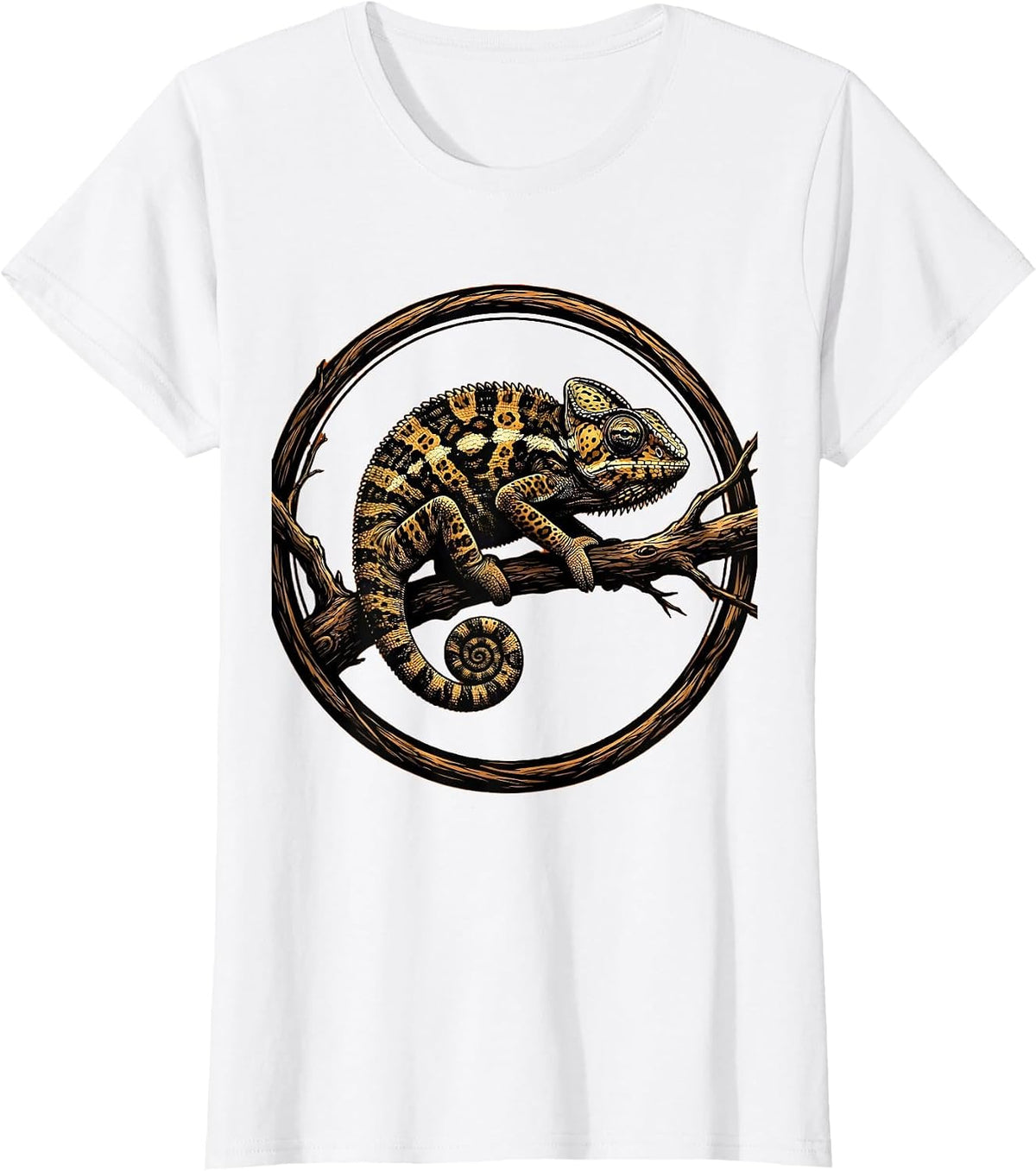 Safari Chameleon on Branch Illustration T-Shirt - White