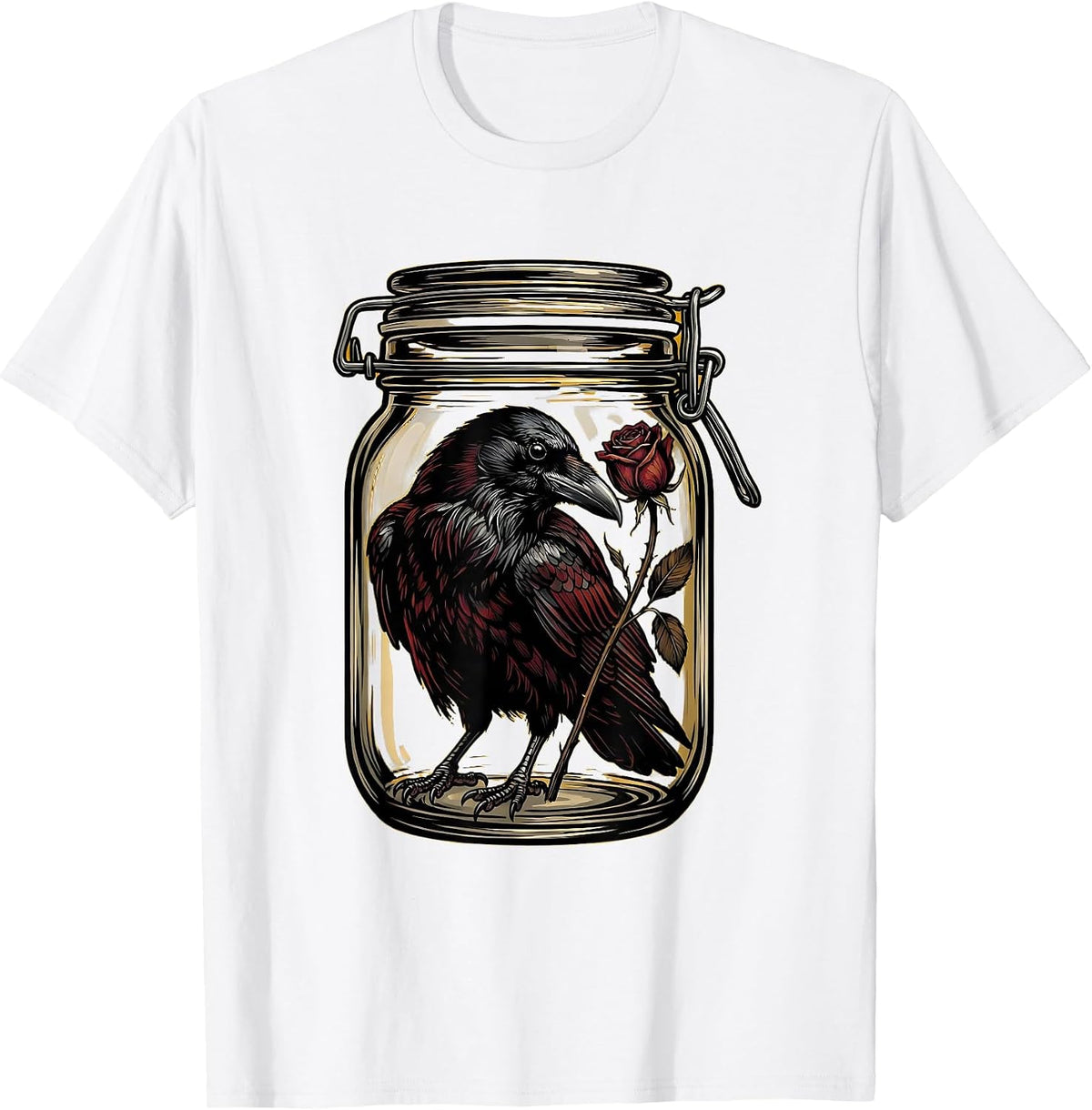 Men's Crow in a Mason Jar Sealed Shut Illustration T-Shirt - White
