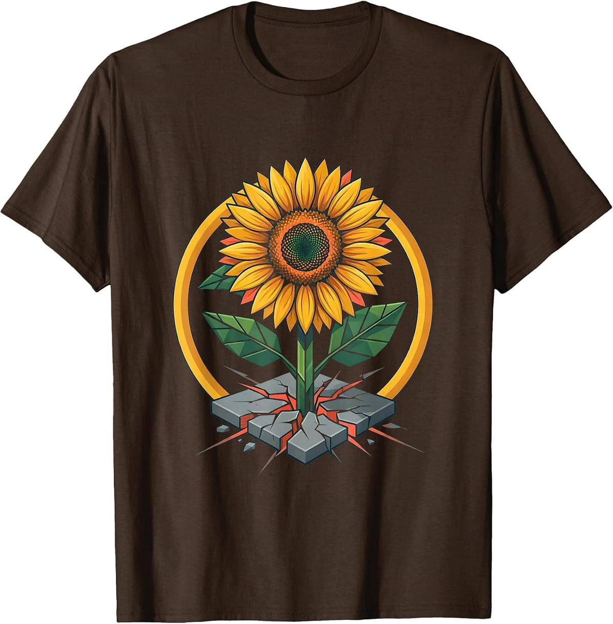 Men's Social Worker Sunflower Through Concrete Graphic T-Shirt - Brown