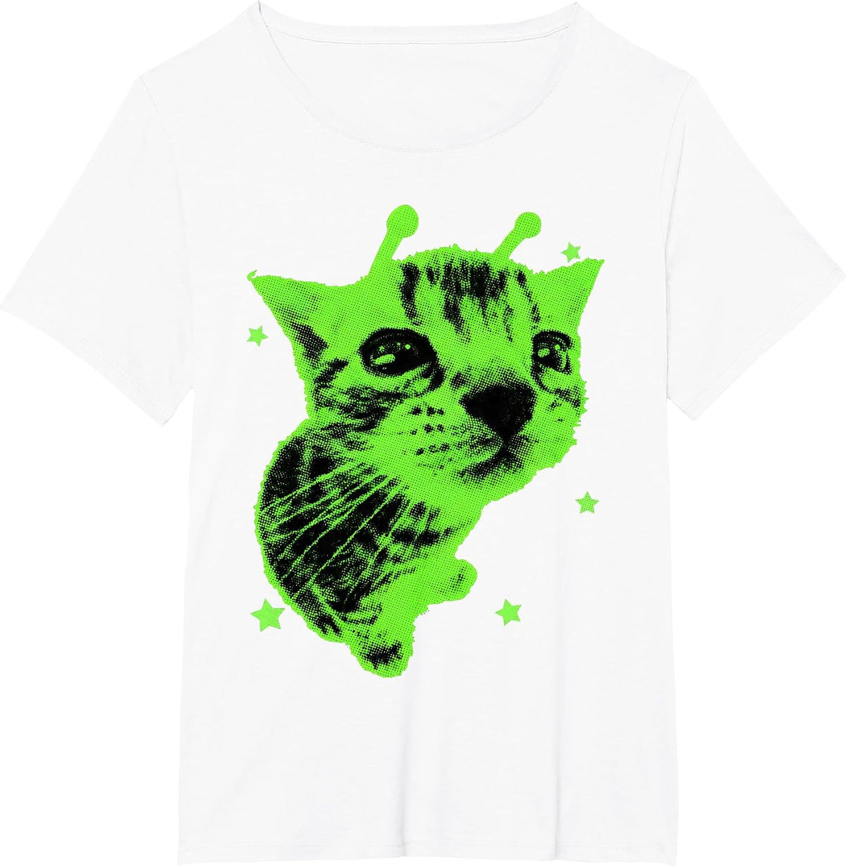 Alien Cat Meme Retro Silly Cat Y2K Vintage Space Kitty Funny T-Shirt - White