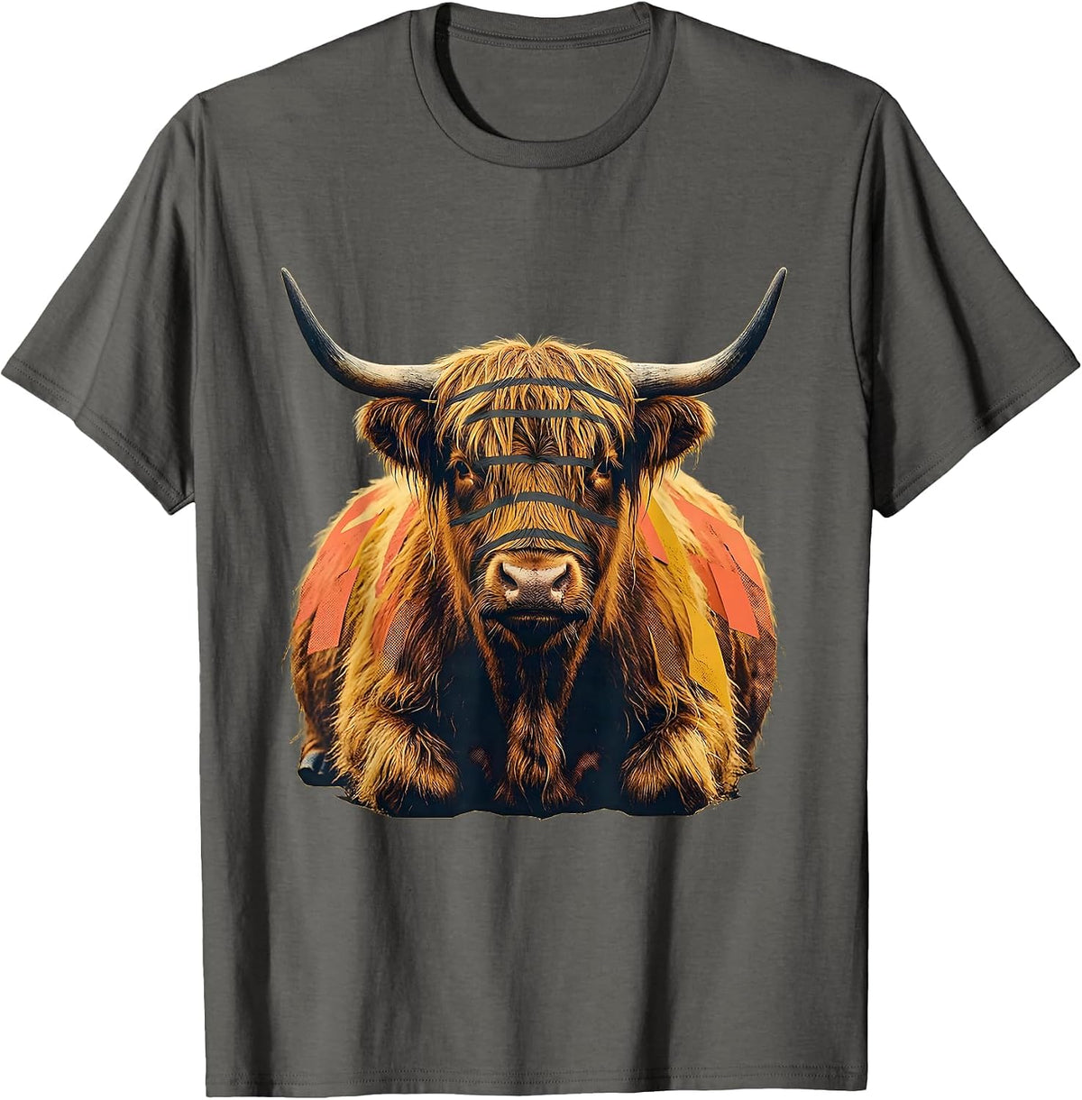 Men's Compact Highland Cow Midcentury Modern Animal Lover Humor T-Shirt - Asphalt Grey