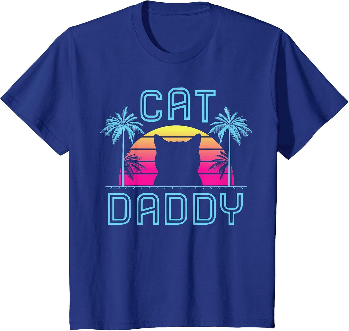 Cat Daddy Dad Fathers Day Retro Summer cat papa T-Shirt - Royal Blue