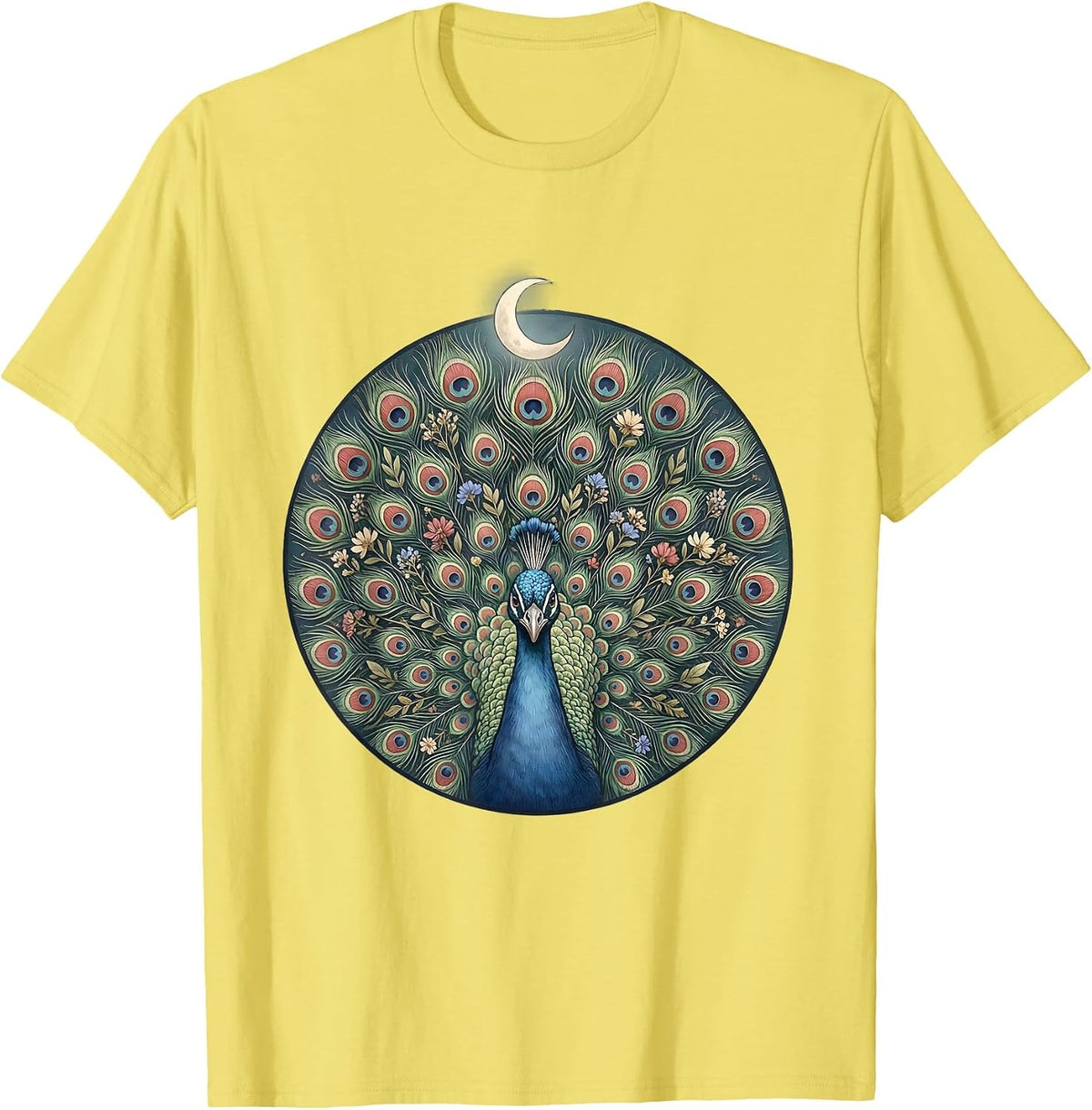 Men's Red White and Blue Peacock Tail Fan Design T-Shirt - Lemon Yellow