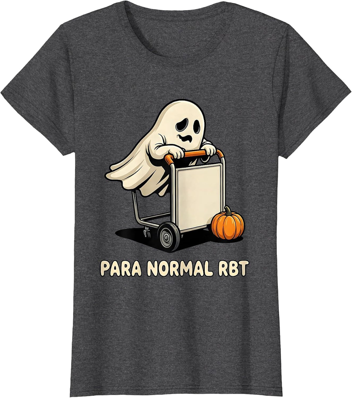Women's Para Normal RBT Cartoon Ghost Halloween Paraeducator T-Shirt - Dark Heather Grey