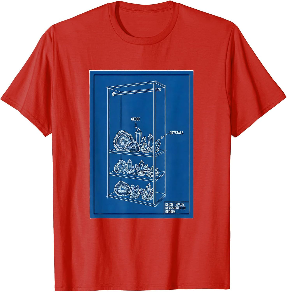 Men's Closet Space Reassigned To Geodes Technical Blueprint Rock T-Shirt - Red