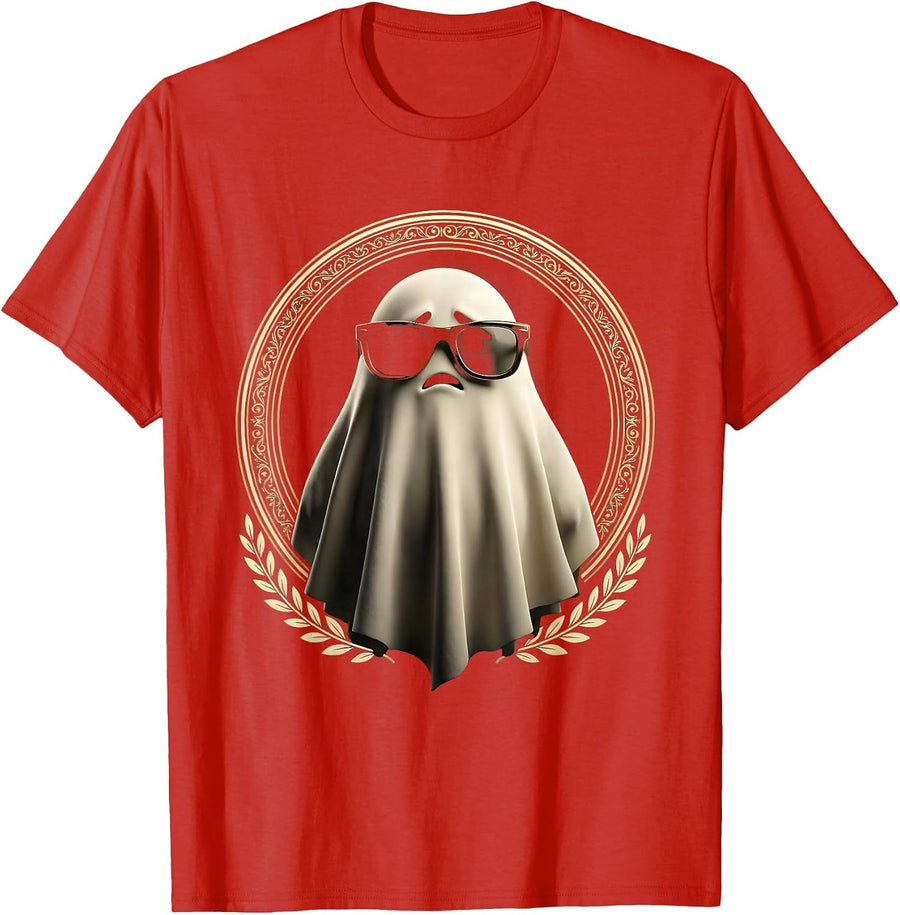 Boo Jee Ghost Wearing Designer Sunglasses T-Shirt, Men, Red, Medium - As Pictured