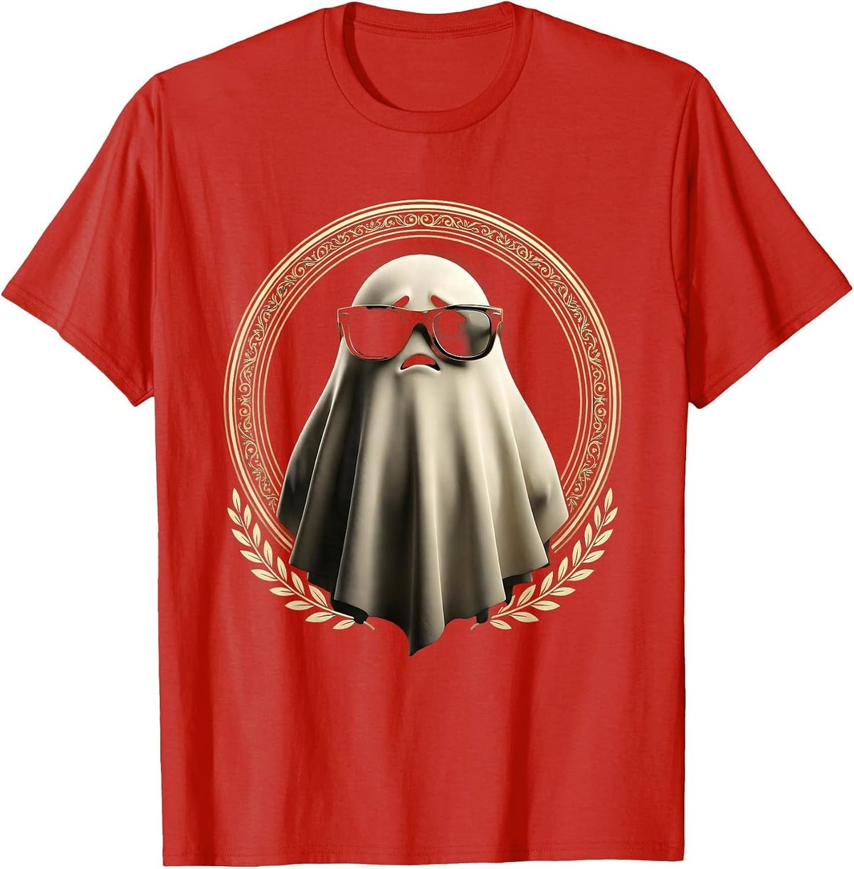 Boo Jee Ghost Wearing Designer Sunglasses T-Shirt, Men, Red, Large - As Pictured