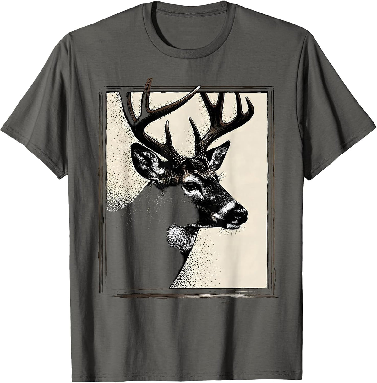 Whitetail Buck Head Dotwork Hunting Youth Teens T-Shirt - Asphalt Grey