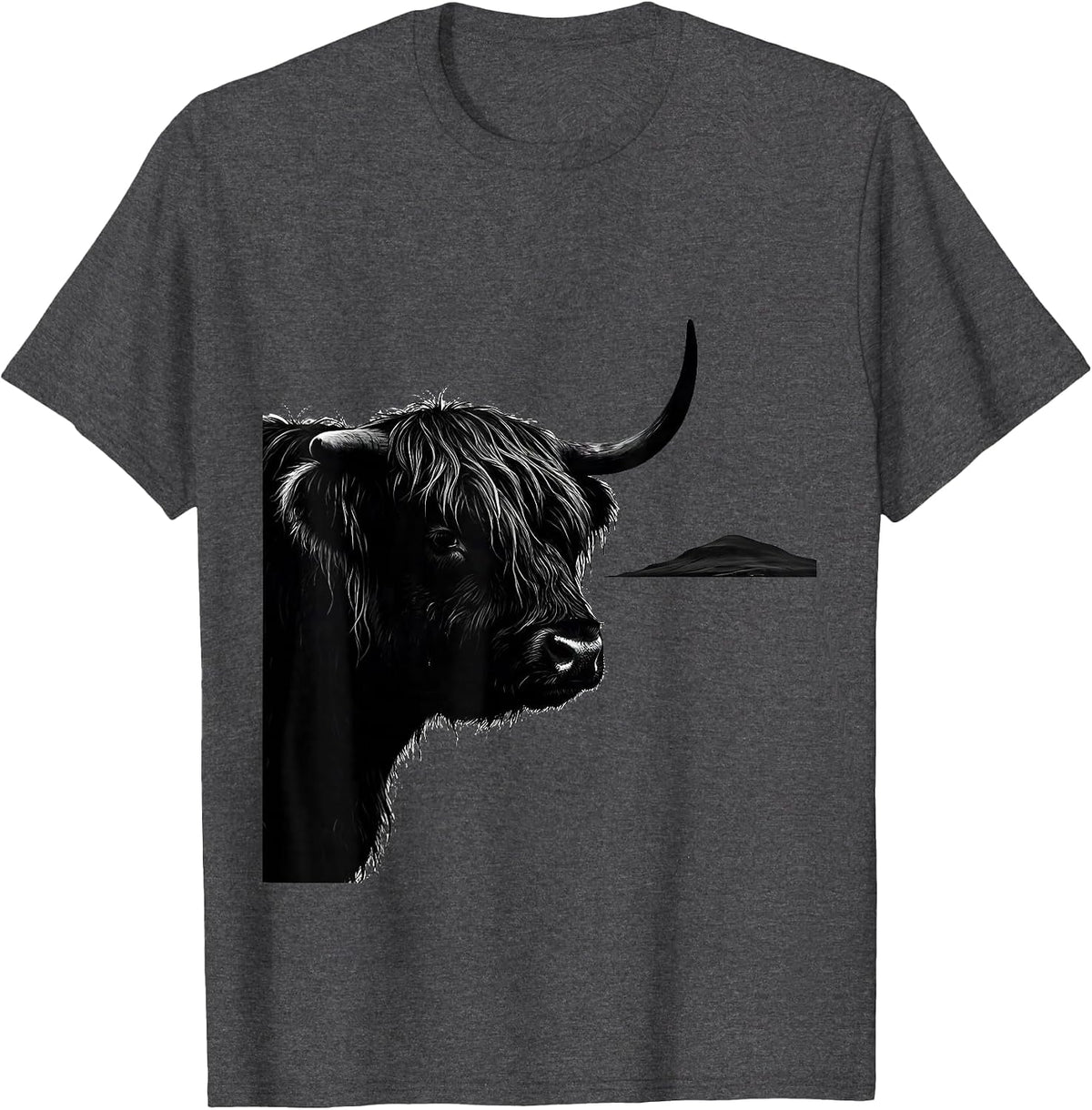 Highland Cow Profile Silhouette Farm Animal Humor T-Shirt - Dark Heather Grey