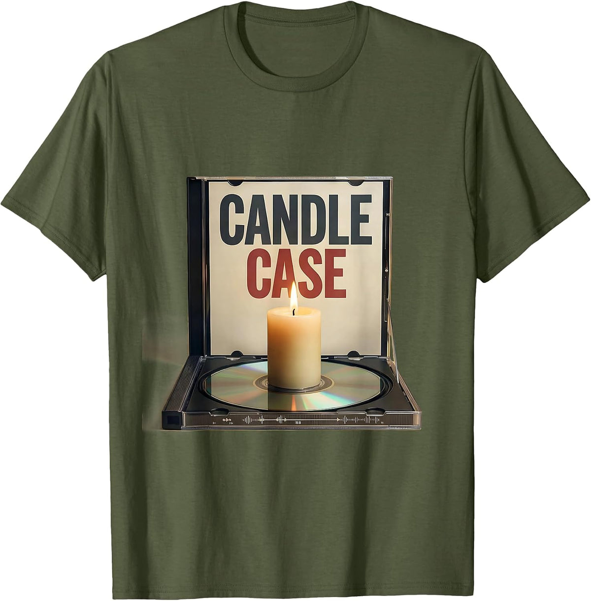 Men's Candle Case Retro 80s 90s Music Nostalgia Band Fan T-Shirt - Olive Green