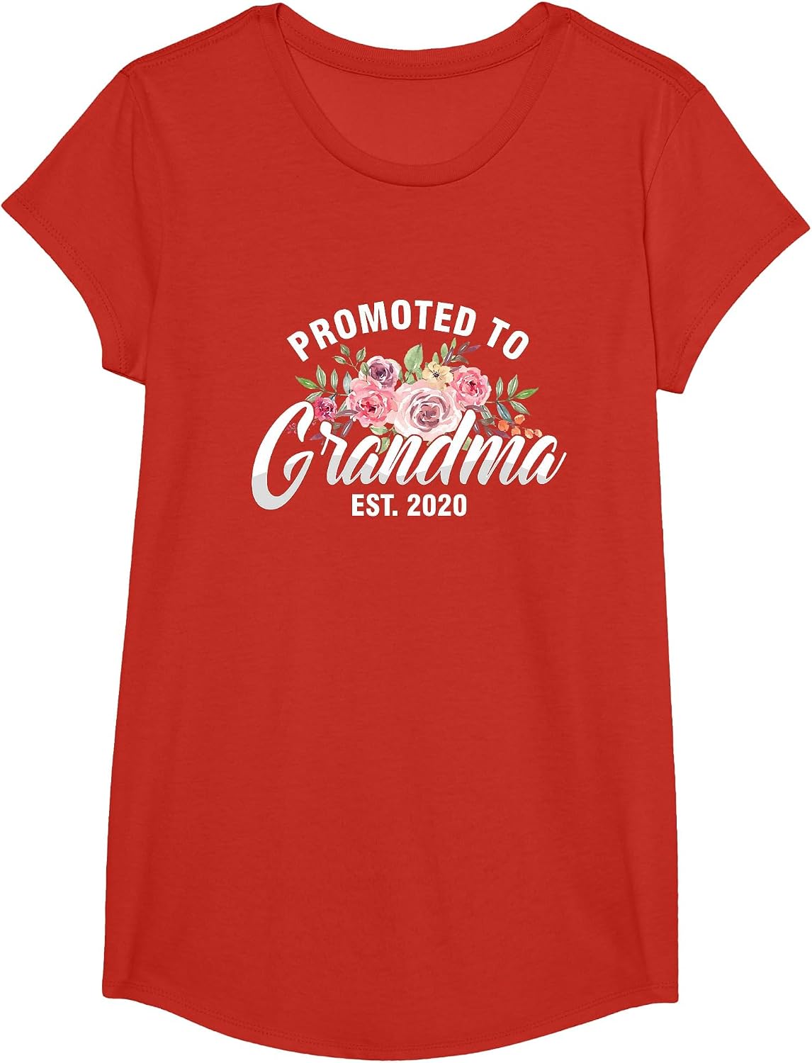 Floral First Time New Grandma Est 2020 1st Time Grandmother T-Shirt - Girls Red