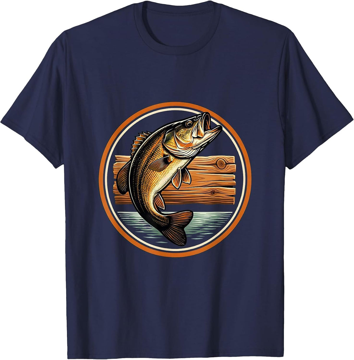 Trophy Bass Mounted Plaque Fishing Illustration T-Shirt - Navy Blue