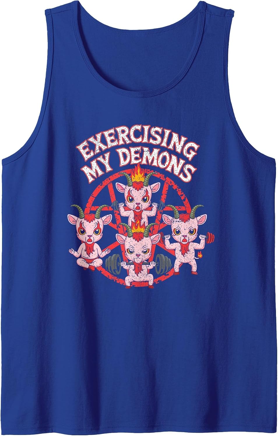 Exercising My Demons Funny Gym Workout Demon Sleeveless Tank Top - Royal Blue
