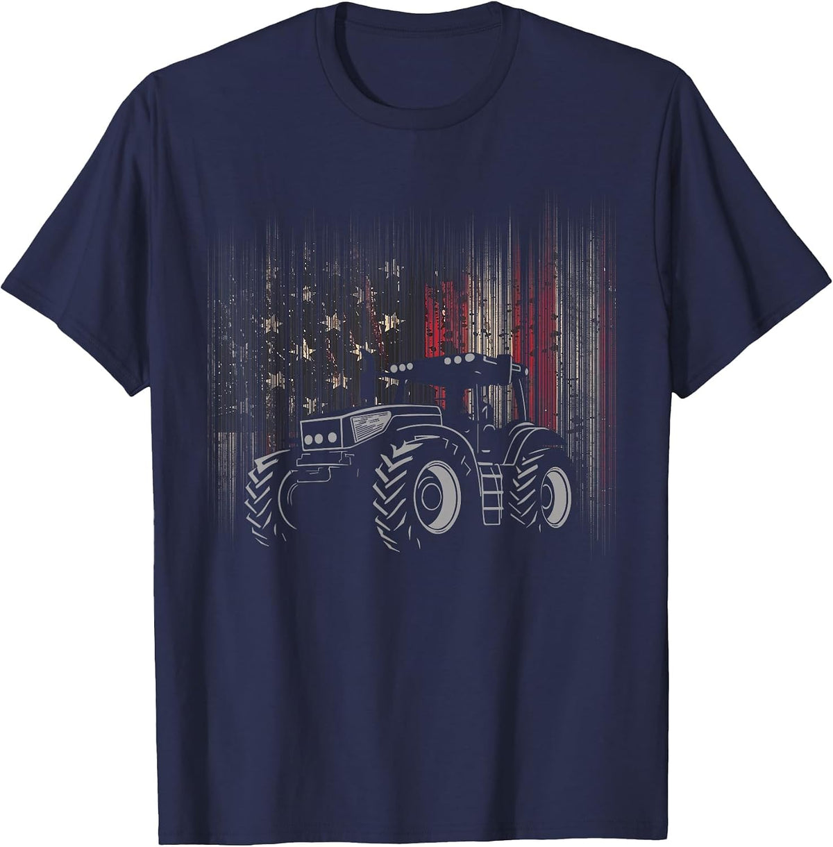 American Flag Tractor Patriotic Farmer T-Shirt - Navy Blue