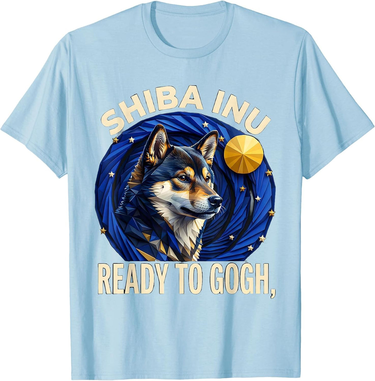 Men's Shiba Inu Ready to Gogh Low Poly Art Dog Lover Gift T-Shirt - Baby Blue