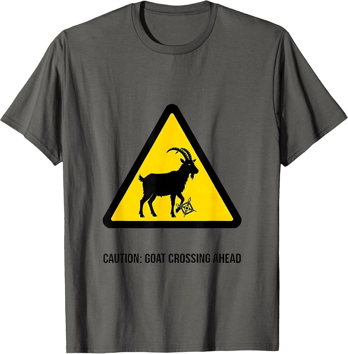Men's Caution: Goat Crossing Ahead Freemason Square and Compass T-Shirt - Asphalt Grey