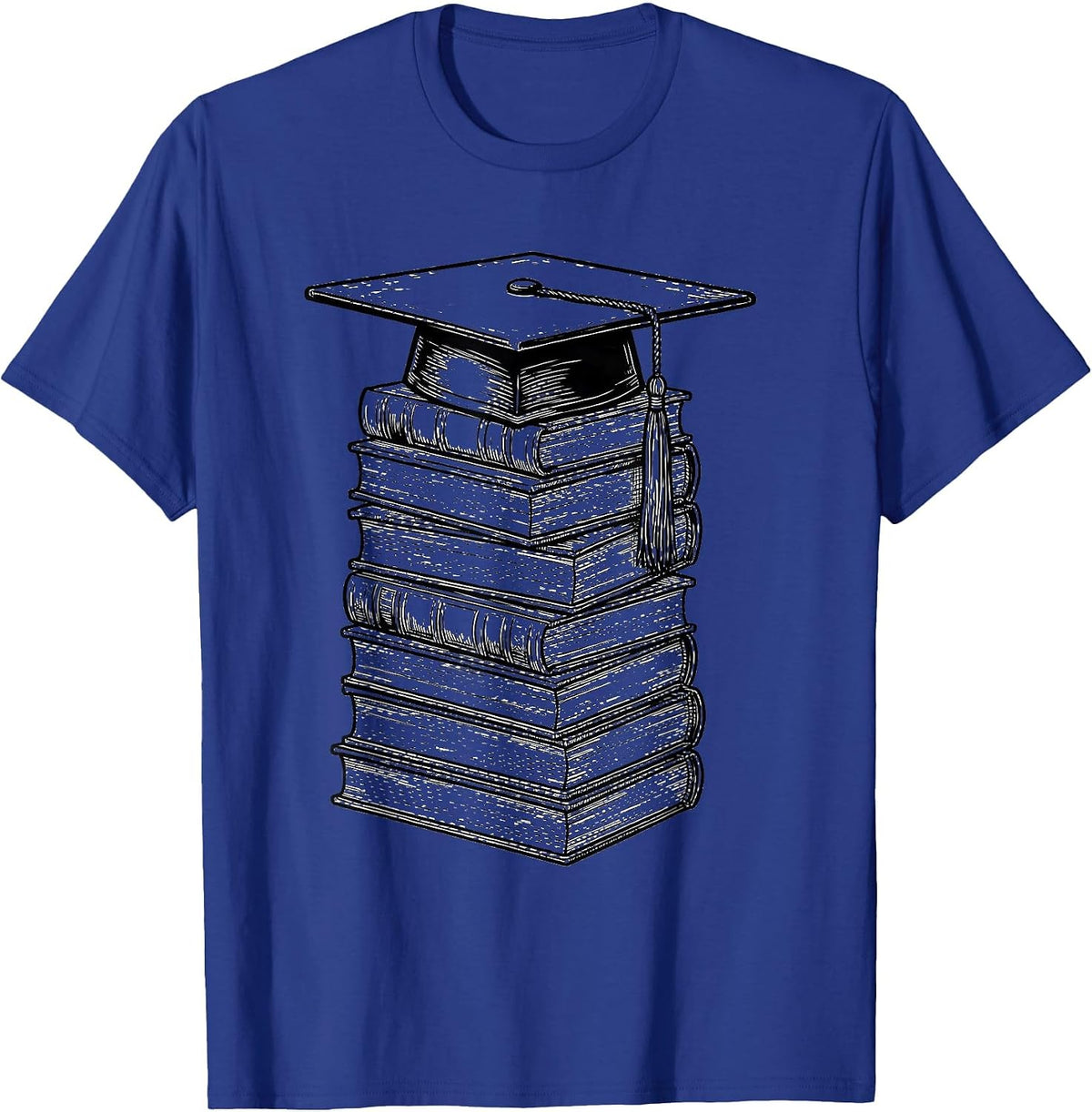 English Teacher Graduation Mortarboard Book Pile T-Shirt - Royal Blue