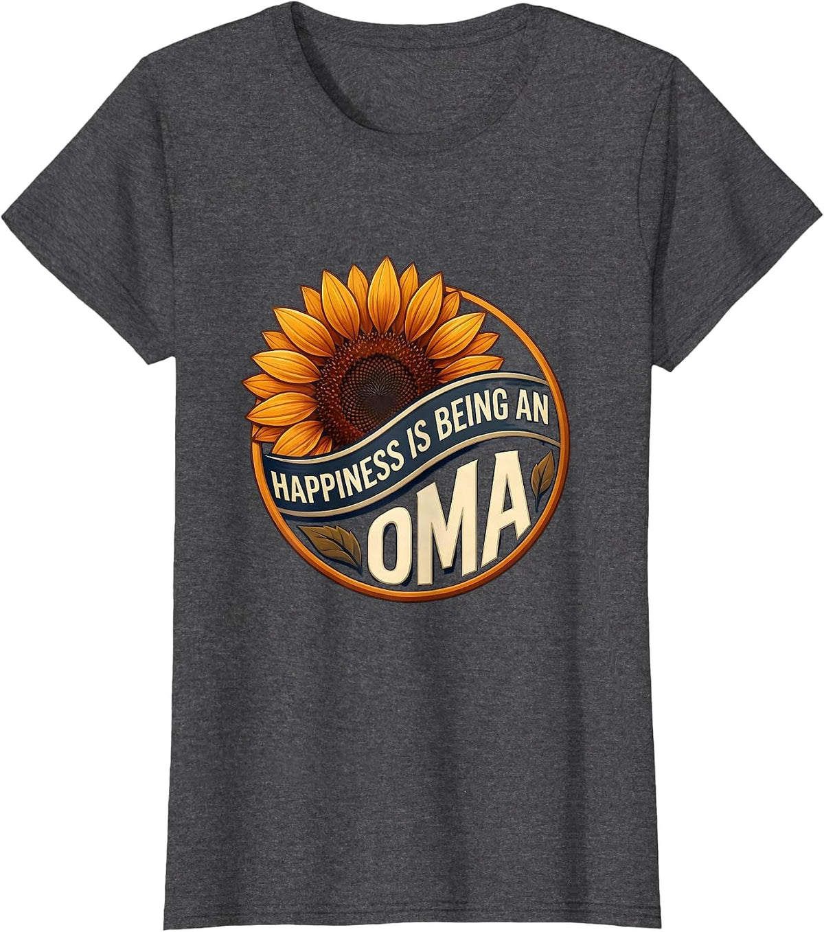 Women's Happiness Is Being An Oma Sunflower Mother's Day Grandma T-Shirt - Dark Heather Grey