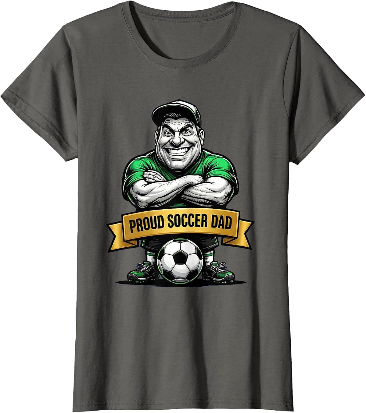 Women's Proud Soccer Dad Graphic Design T-Shirt - Asphalt Grey